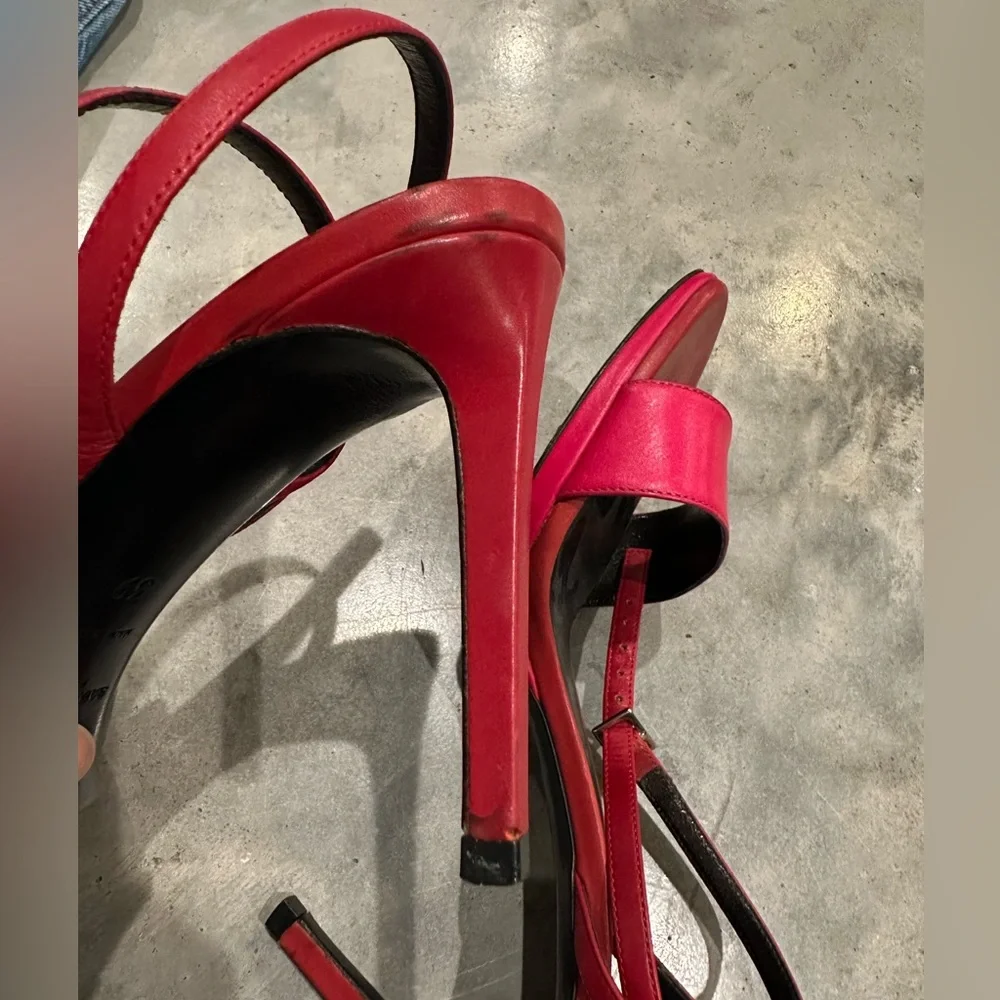 Saint Laurent Red Pink Strappy Sandals - Picture 8 of 13